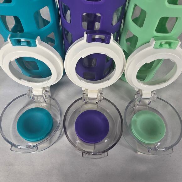 ELLO 3 SET GLASS WATER BOTTLES FLIP LID SILICONE SLEEVE 20OZ GREEN, TEAL, PURPLE - Picture 9 of 12